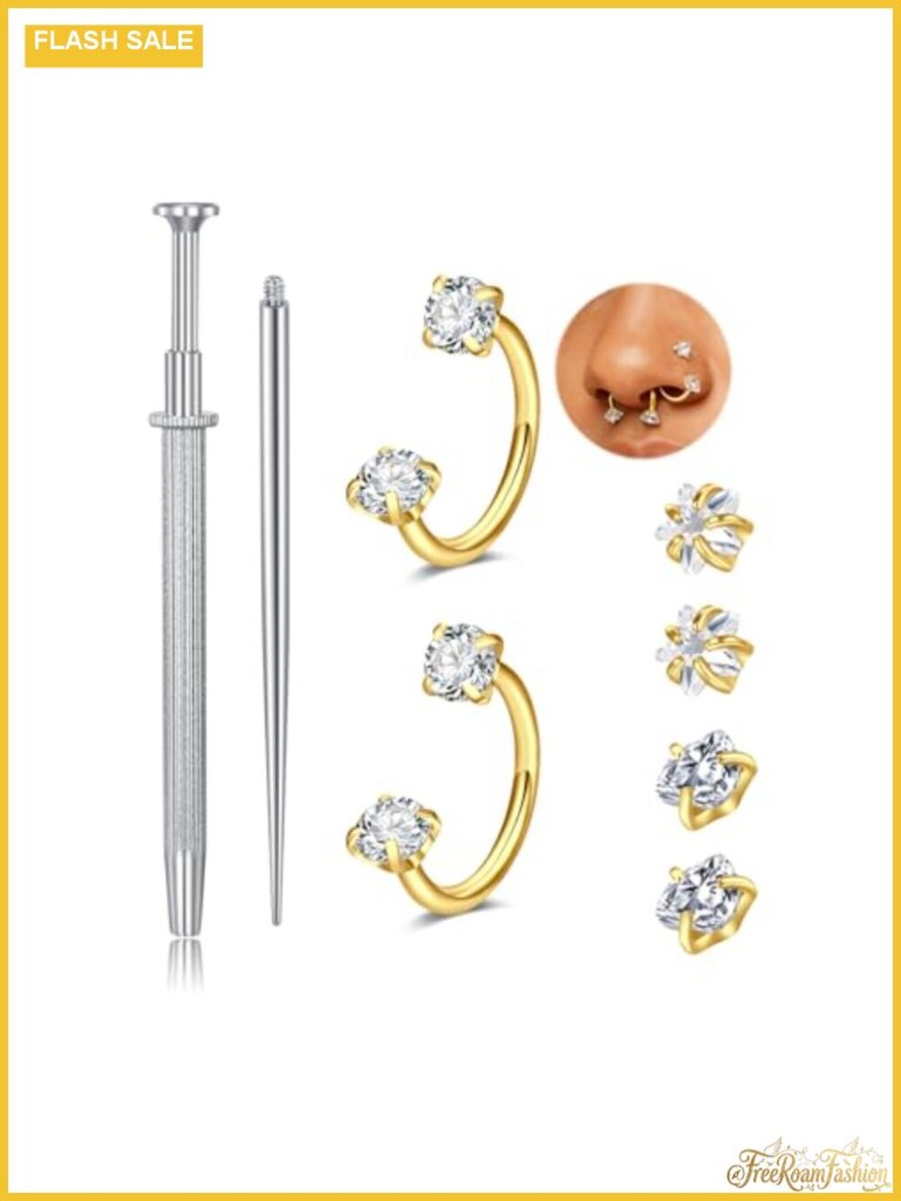 Surgical Stainless Steel Nose Rings & Hoops Set with Tools